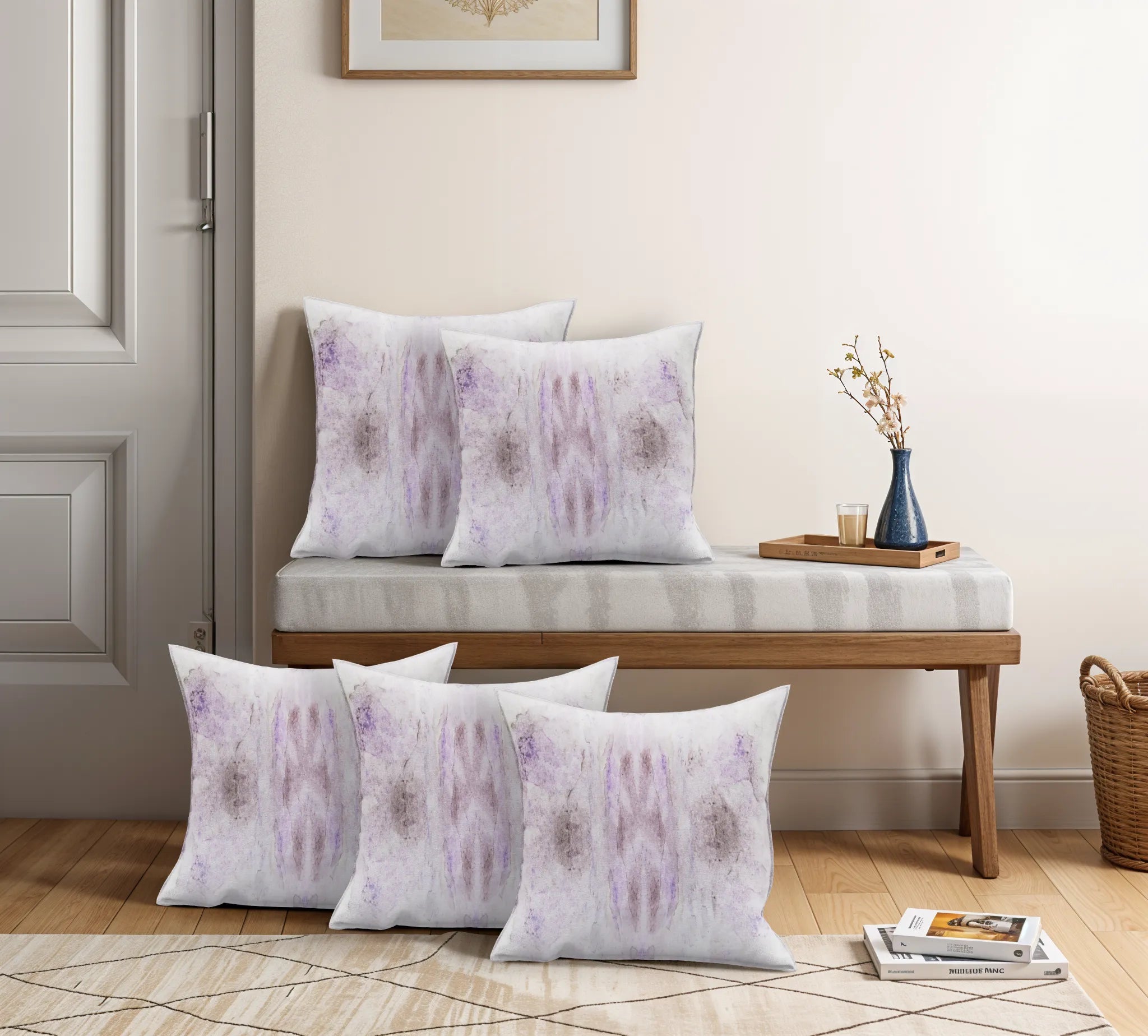 Kalos Poly Satin Purple and White Marble Design Pillow Cover
