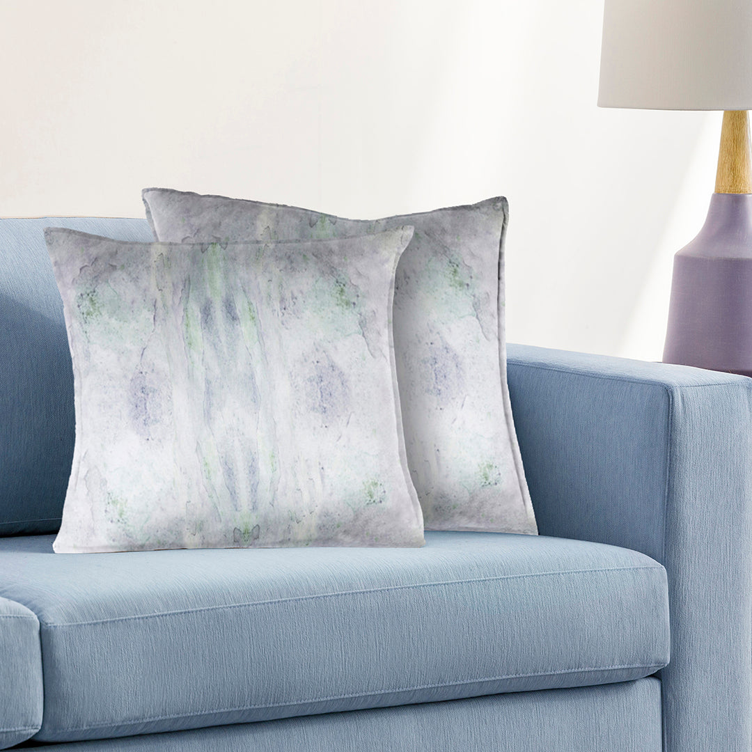 Kalos Poly Satin Green and White Marble Design Pillow Cover