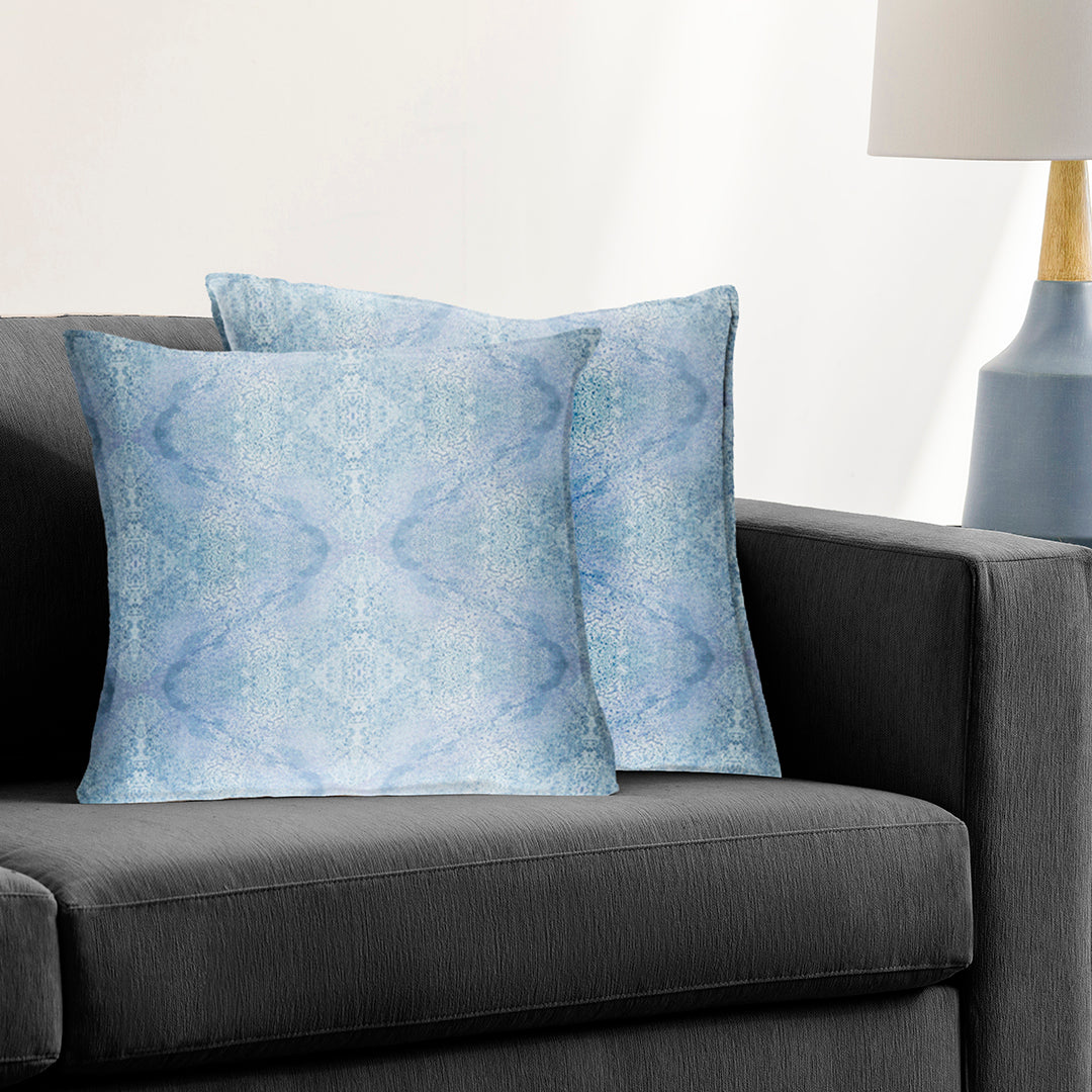 Kalos Poly Satin Blue and White Digital Printed Pillow Cover