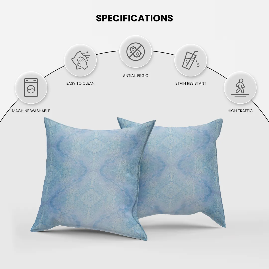 Kalos Poly Satin Blue and White Digital Printed Pillow Cover