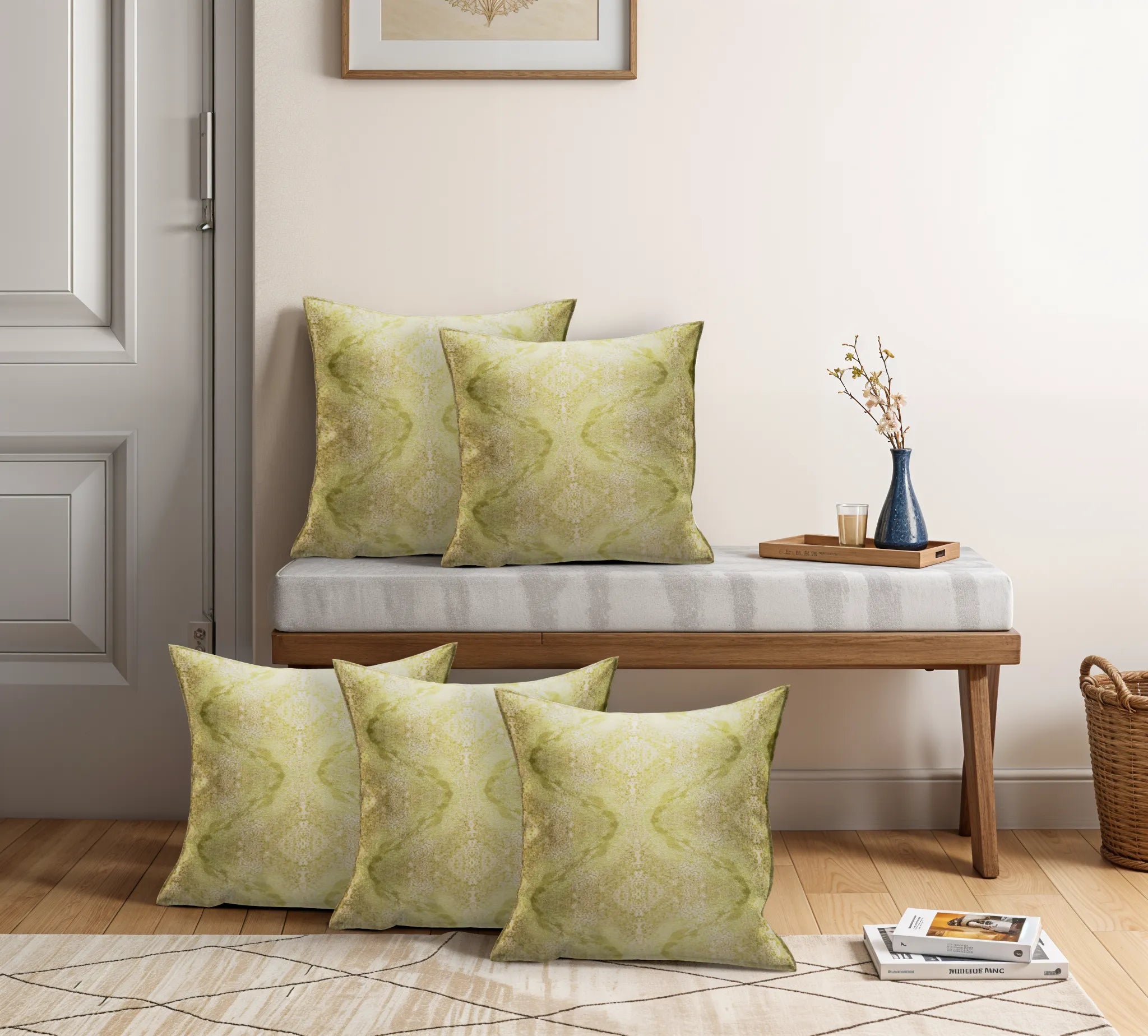 Kalos Poly Satin Olive Green Digital Printed Pillow Cover