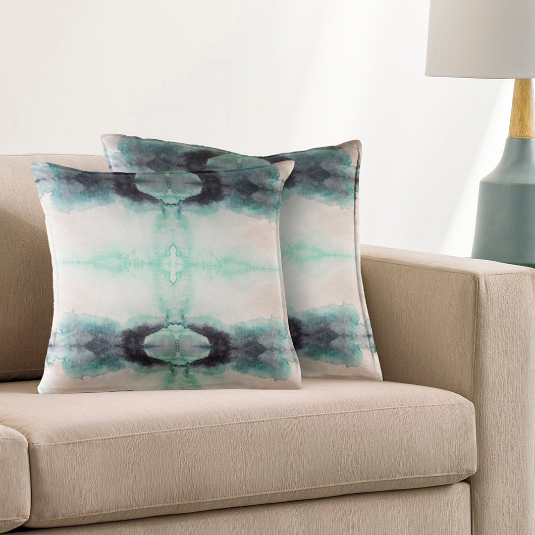 Digitally Printed Pillow Cover Silk Aqua and Seafoam Design