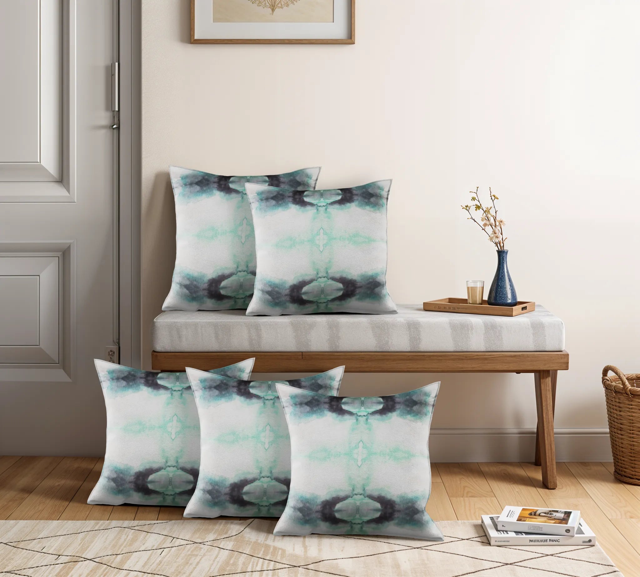 Kalos Silk Aqua and Seafoam Digital Printed Pillow Cover