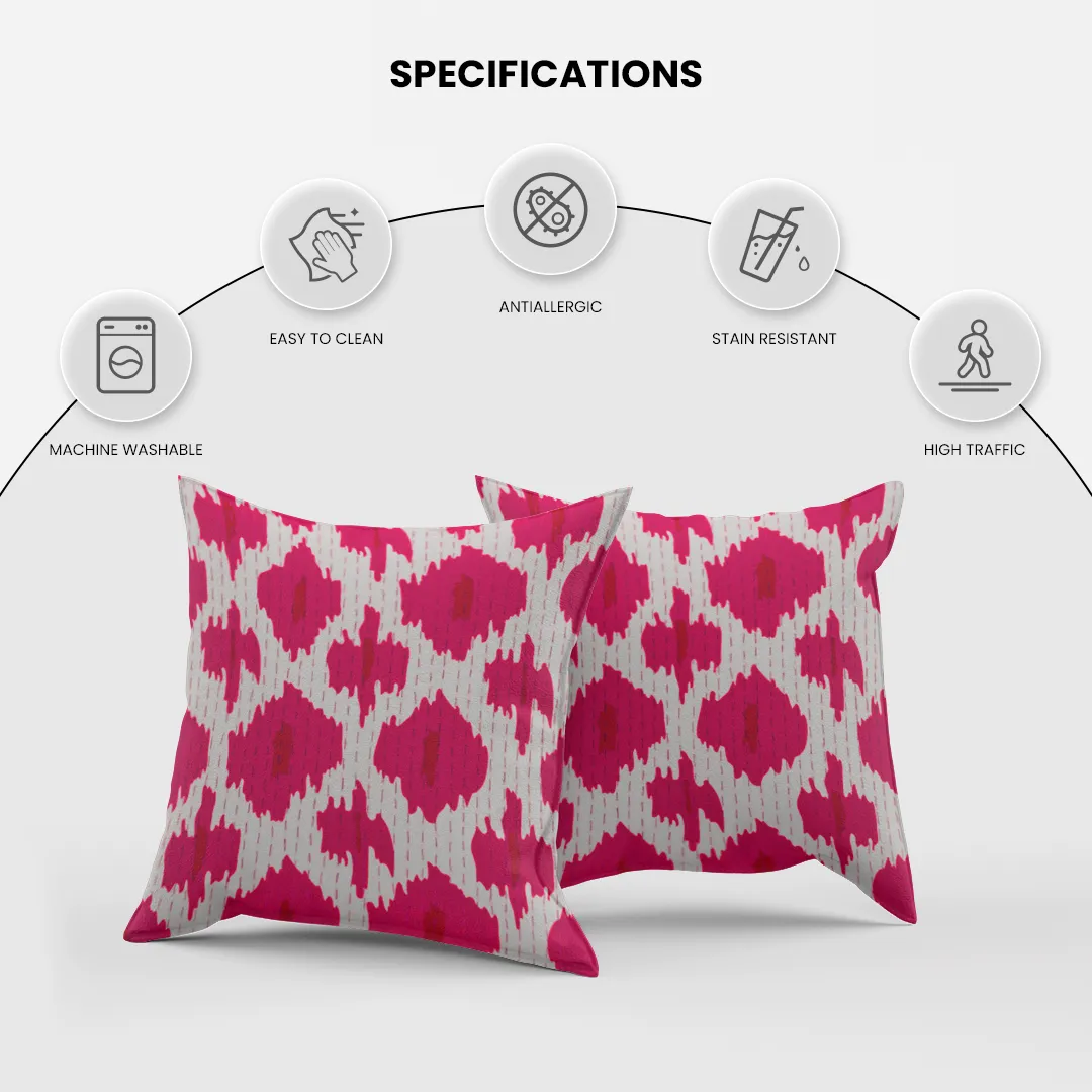 Kantha Cotton Red and Cream Screen Printed Pillow Cover