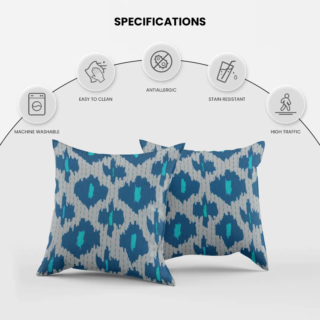 Kantha Cotton Teal and Cream Screen Printed Pillow Cover