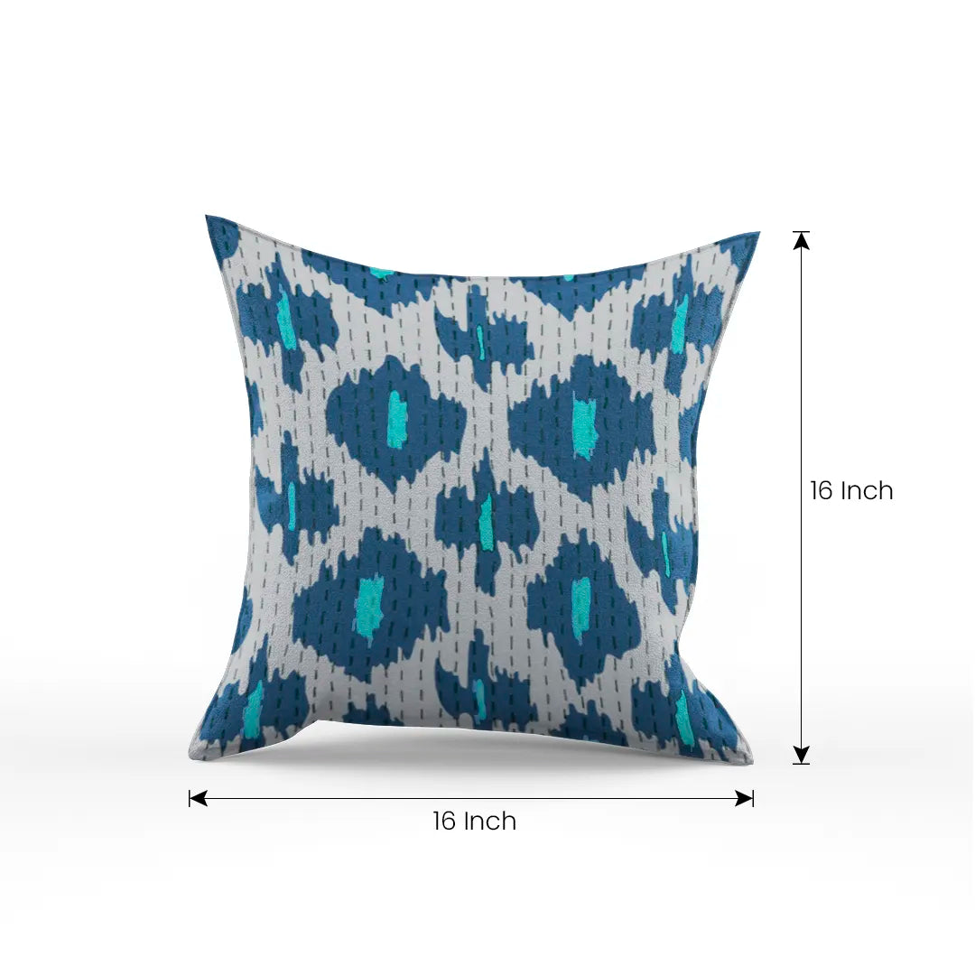 Kantha Cotton Teal and Cream Screen Printed Pillow Cover