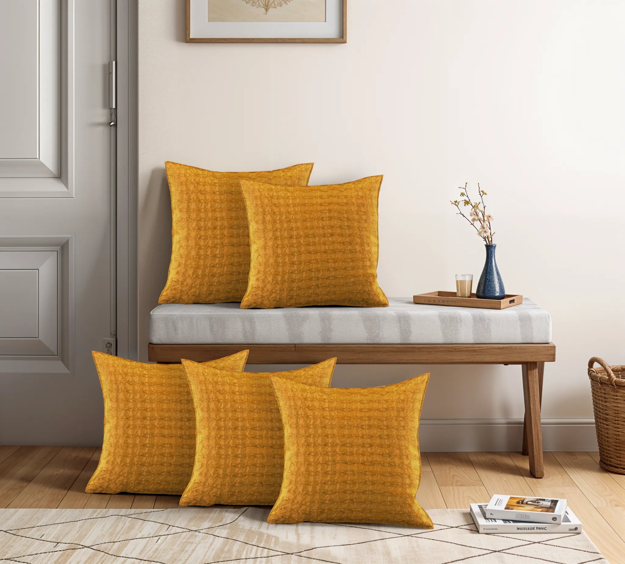 LuxeLife Rutledge Pillow Cover - Elegant Mustard Woven Polyester Pillow Cover