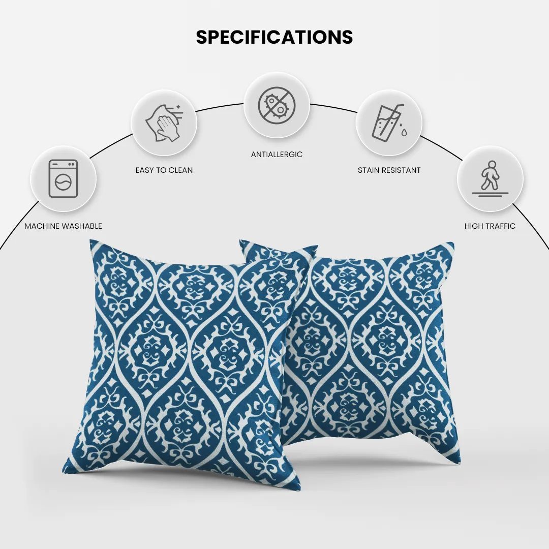 Somerset Cotton Blue and Grey Printed Pillow Cover