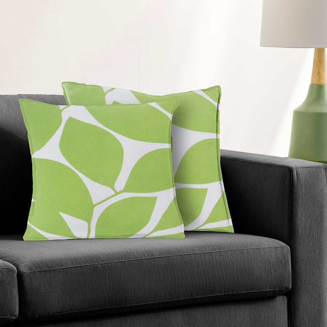 Somerset Cotton Gray & Green Screen Printed Pillow Cover