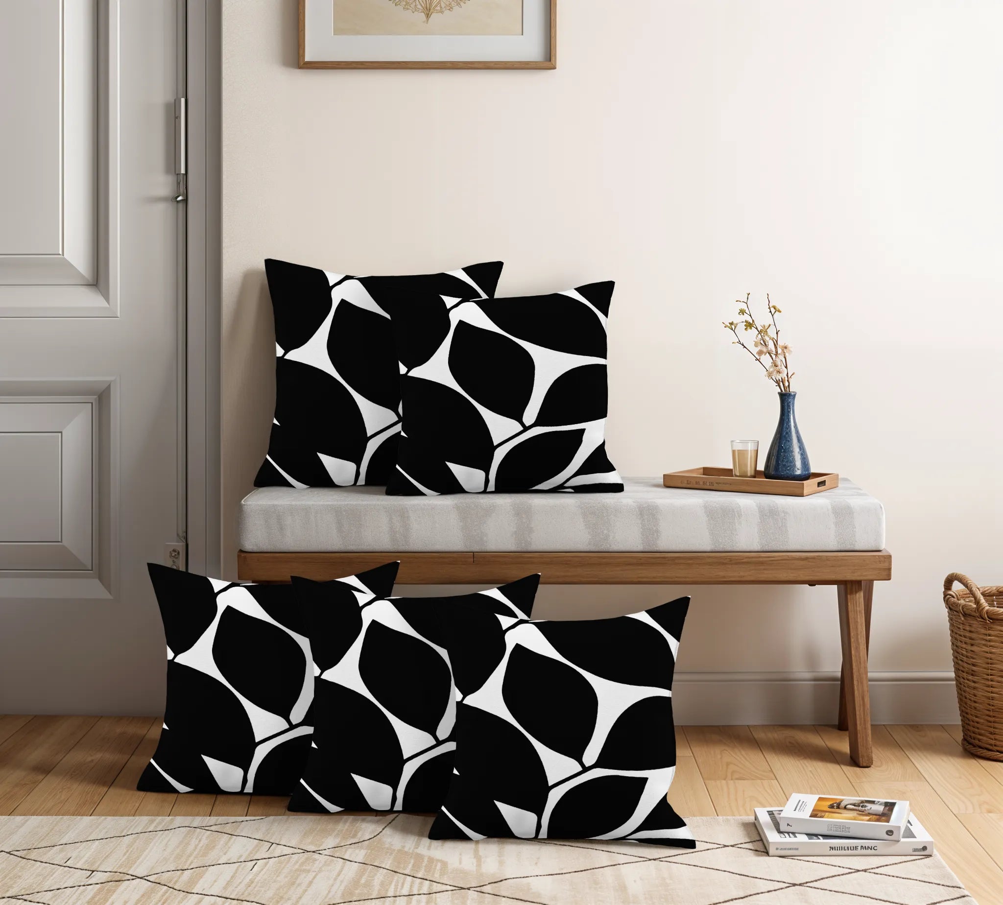 Somerset Cotton Gray and Black Screen Printed Pillow Cover