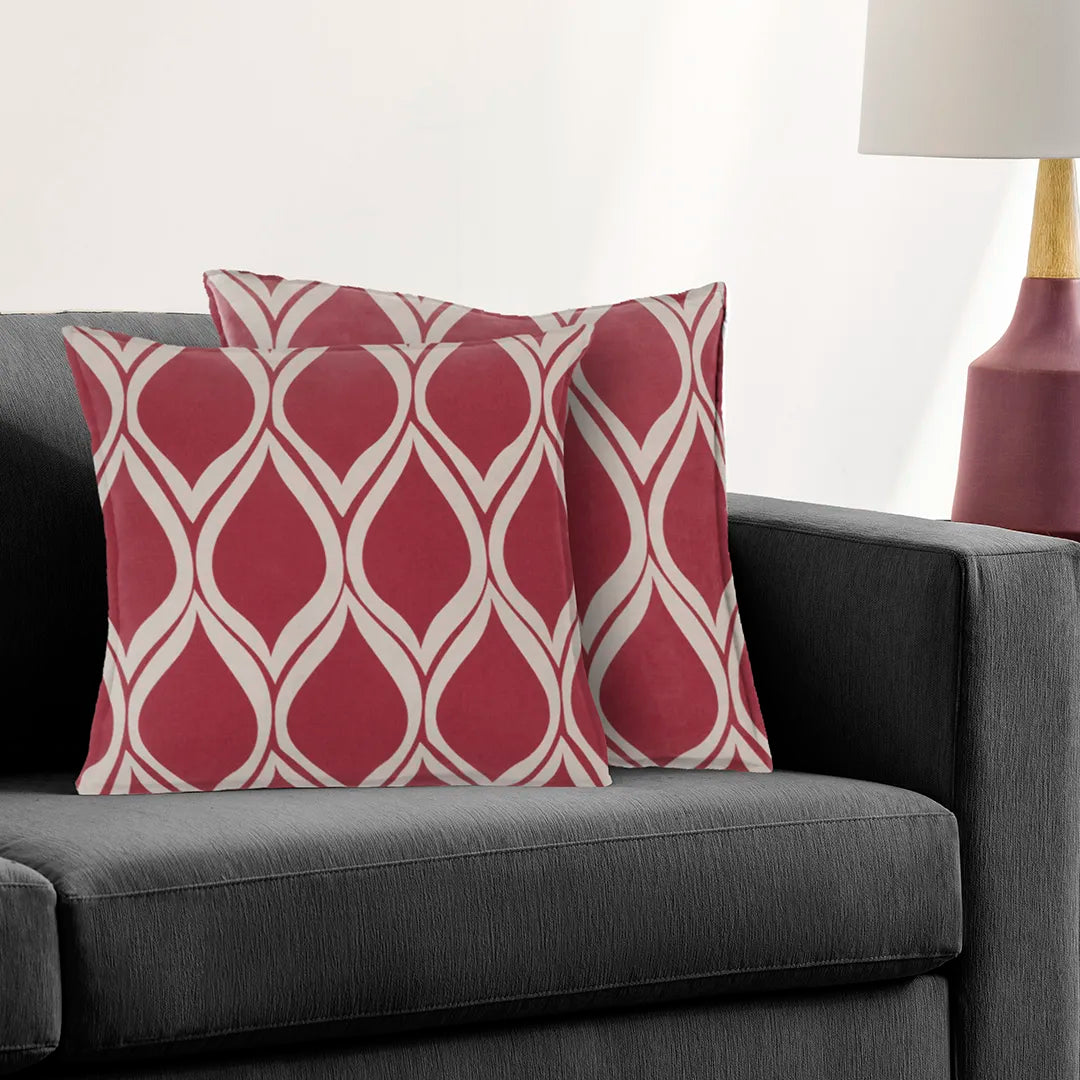 Somerset Cotton Red and Gray Screen-Printed Pillow Cover