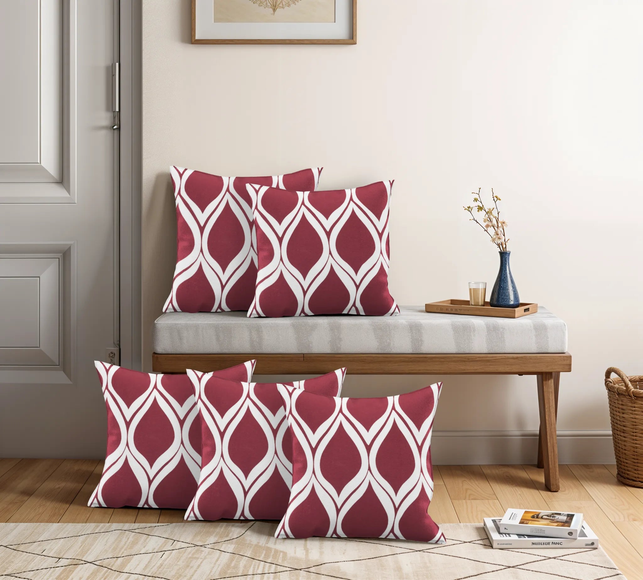 Somerset Cotton Red and Gray Screen-Printed Pillow Cover