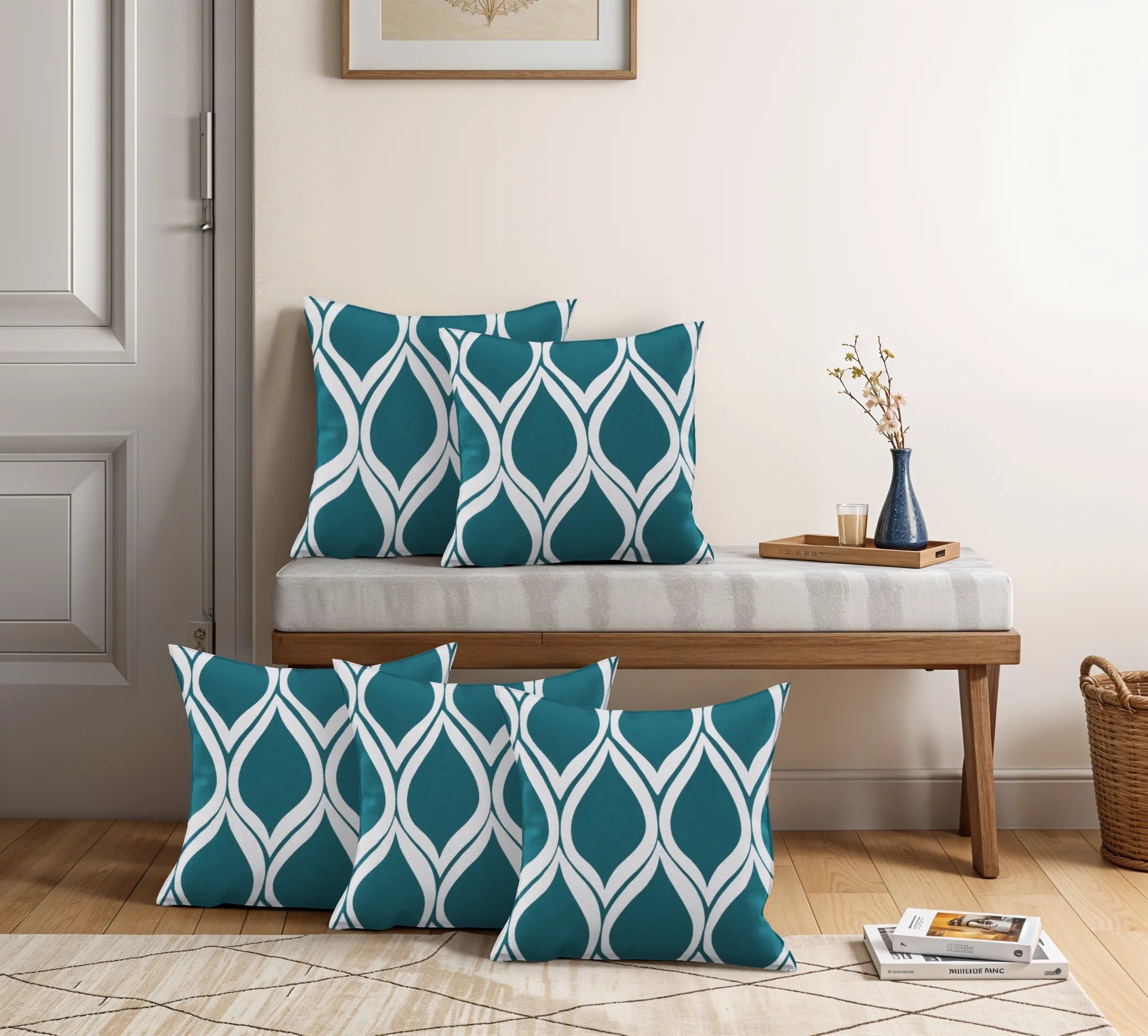 Somerset Cotton Gray and Blue Screen Printed Pillow Cover