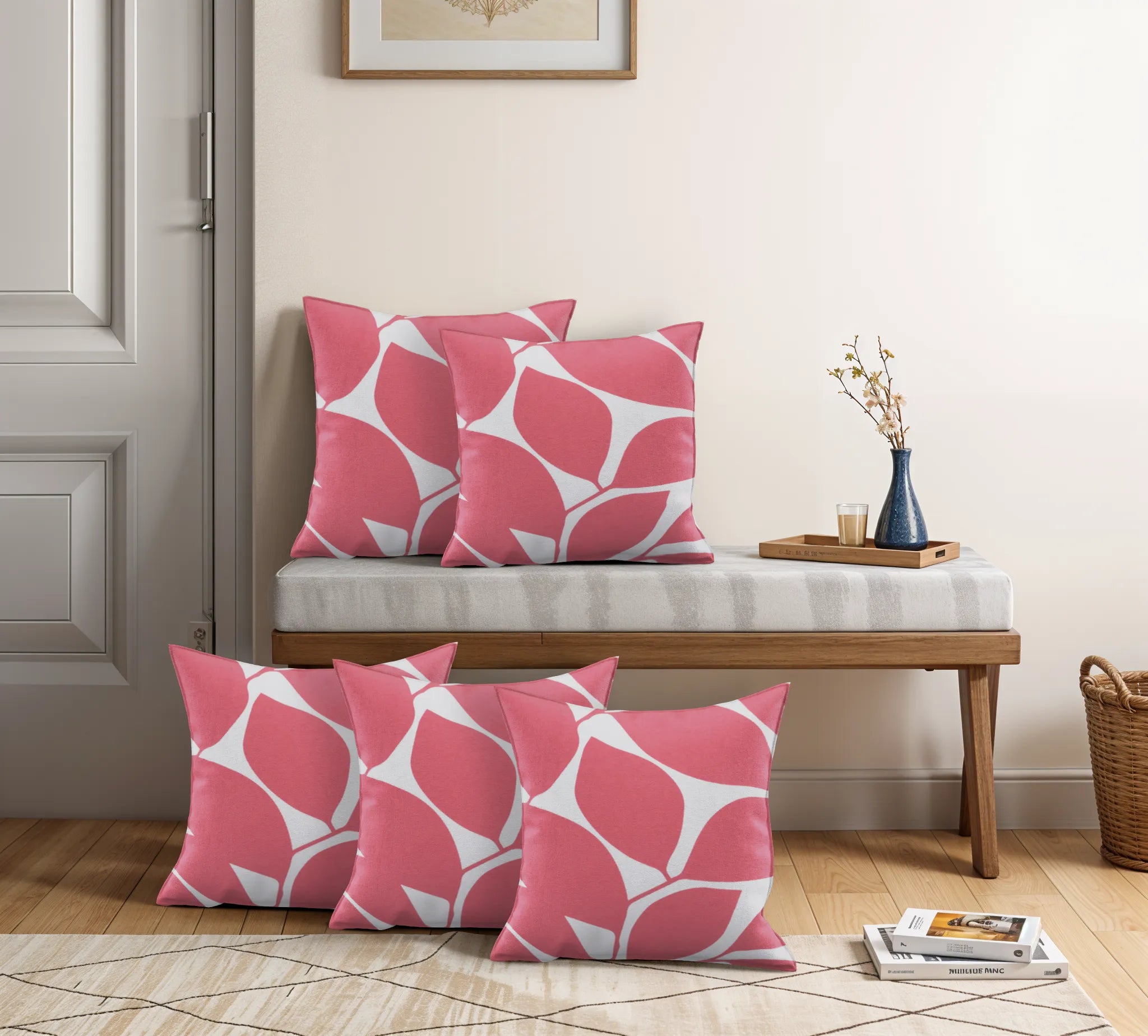 Somerset Cotton Pink and Light Gray Pillow Cover