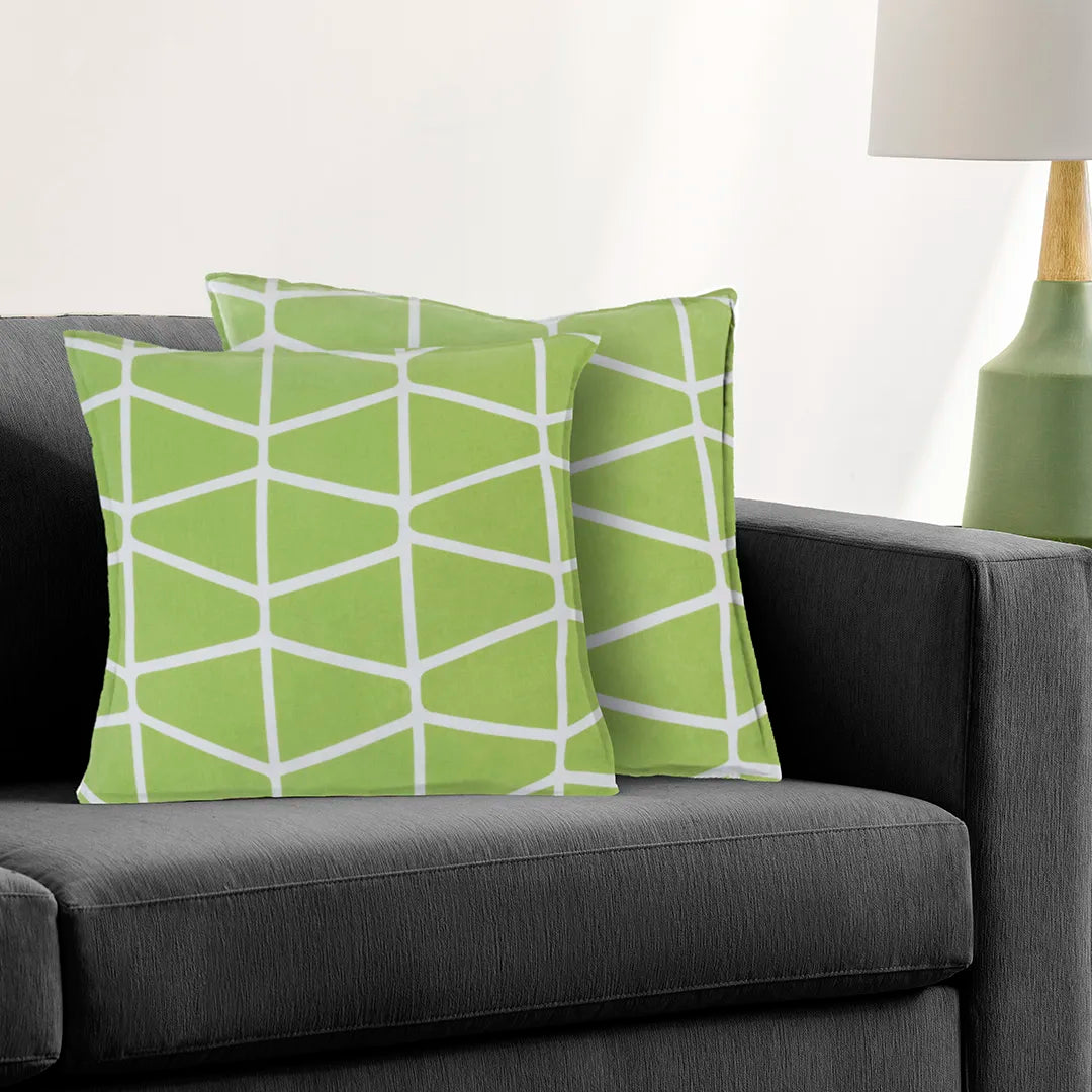 Somerset Cotton White and Green Screen Printed Pillow Cover