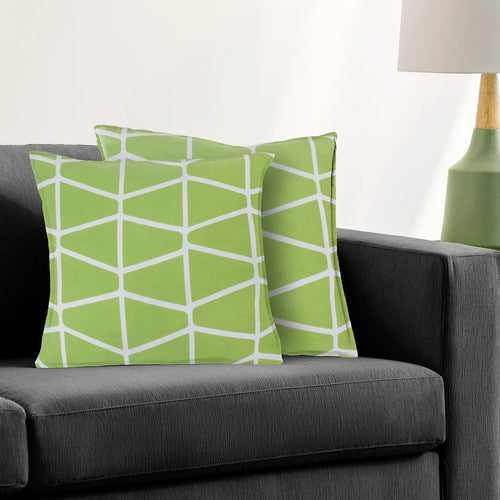 Somerset Cotton White and Green Screen Printed Pillow Cover