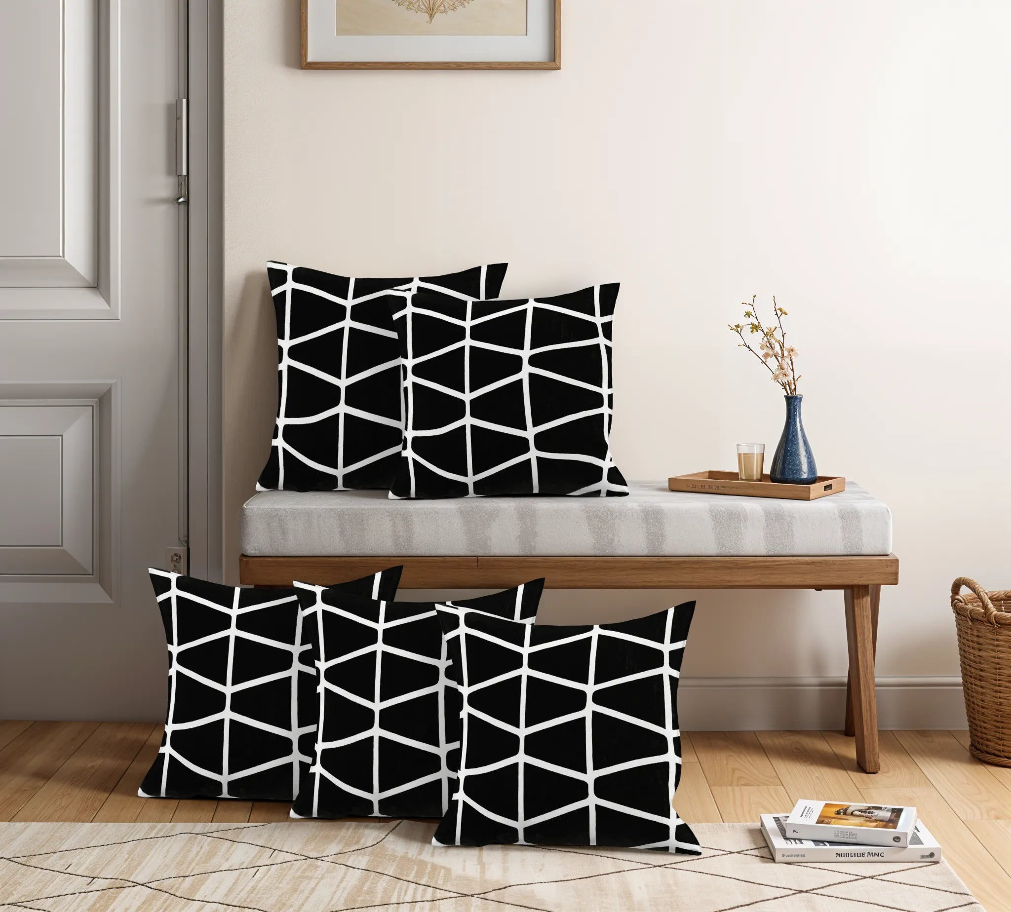 Somerset Cotton Black and White Screen Printed Pillow Cover