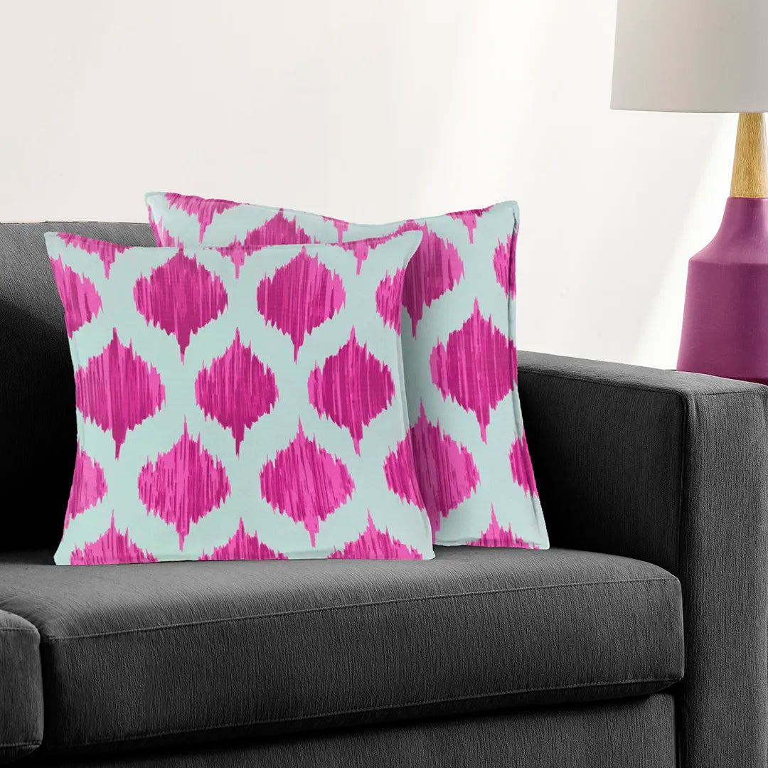 Ogee Cotton Light Beige & Magenta Pillow Cover