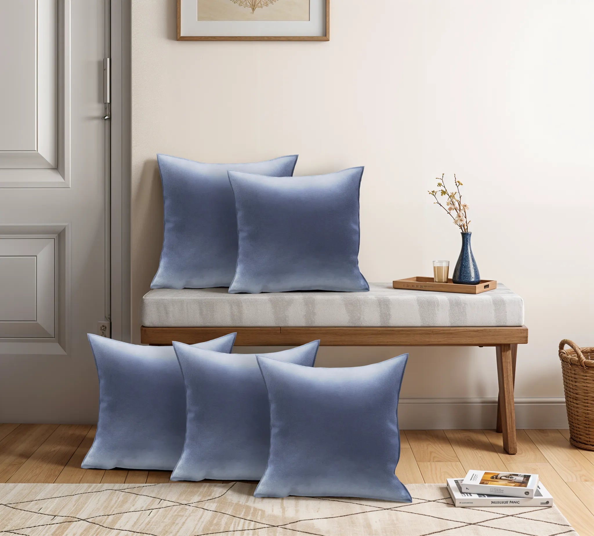 Tokyo Polyester Blue Pillow Cover