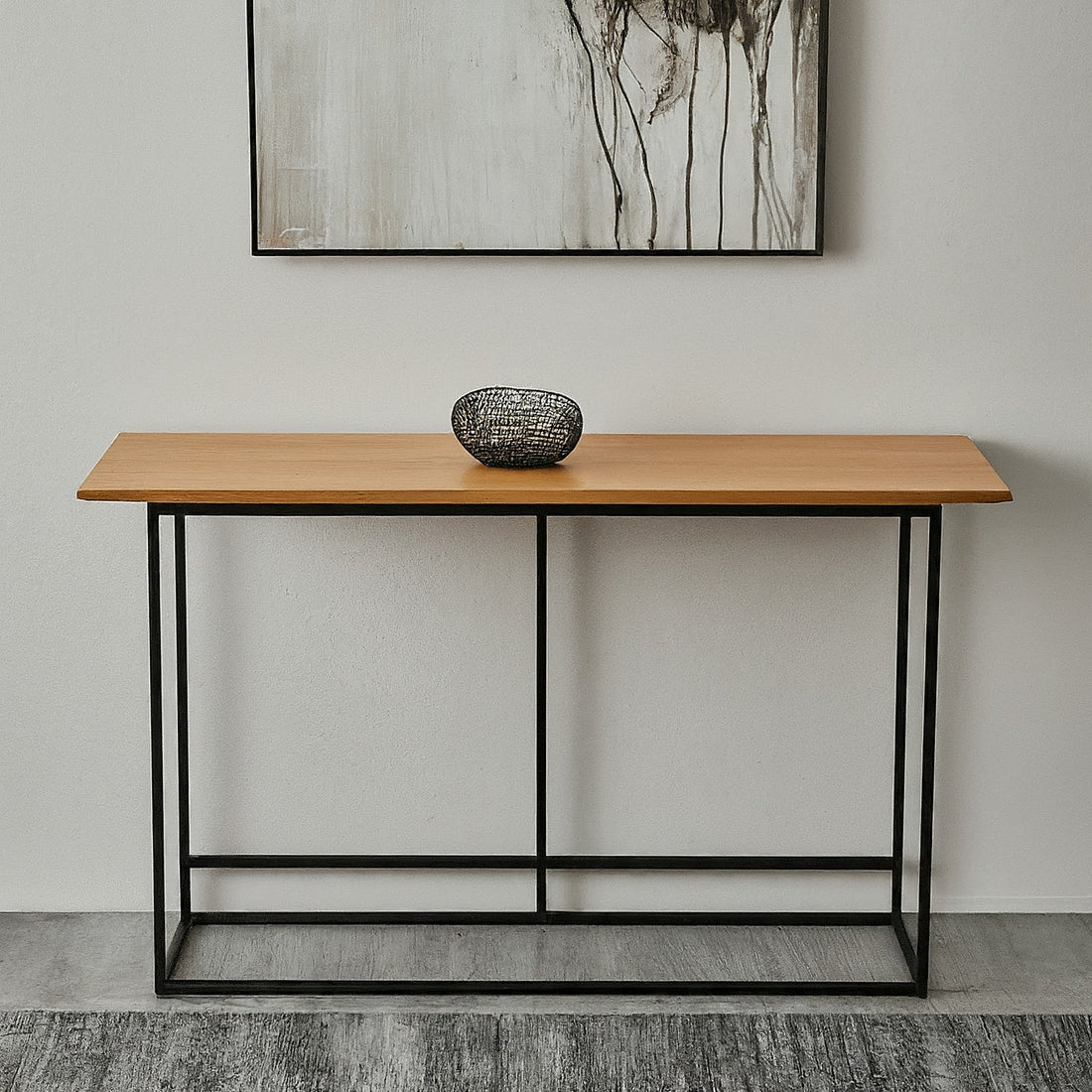 Wooden Top Console Table with Black Iron Frame