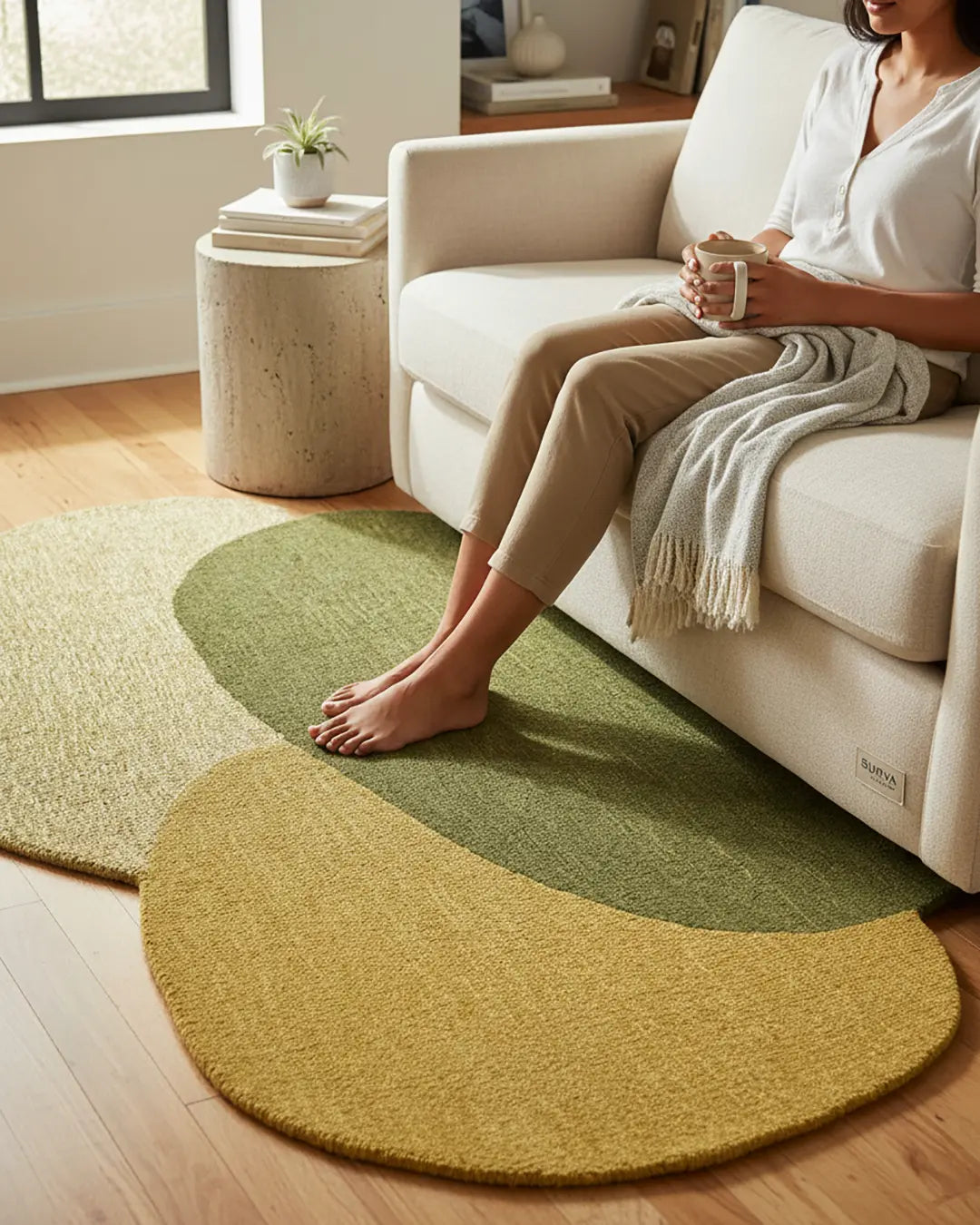 Olive Green &amp; Gold Design Area Rug