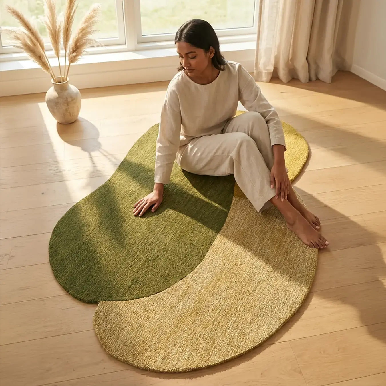 Olive Green &amp; Gold Design Area Rug