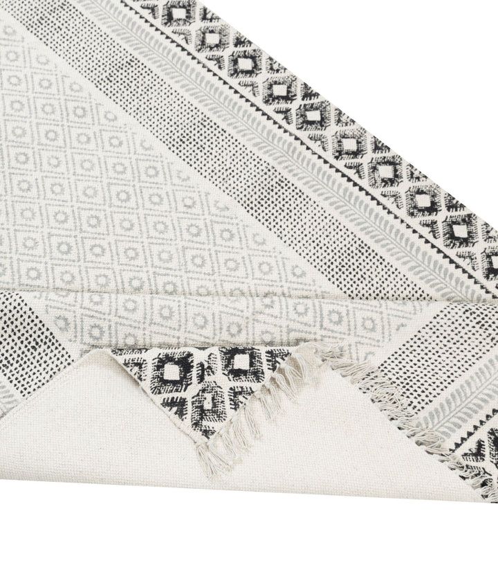 Elevate Black & Cream Block Print Cotton Rug