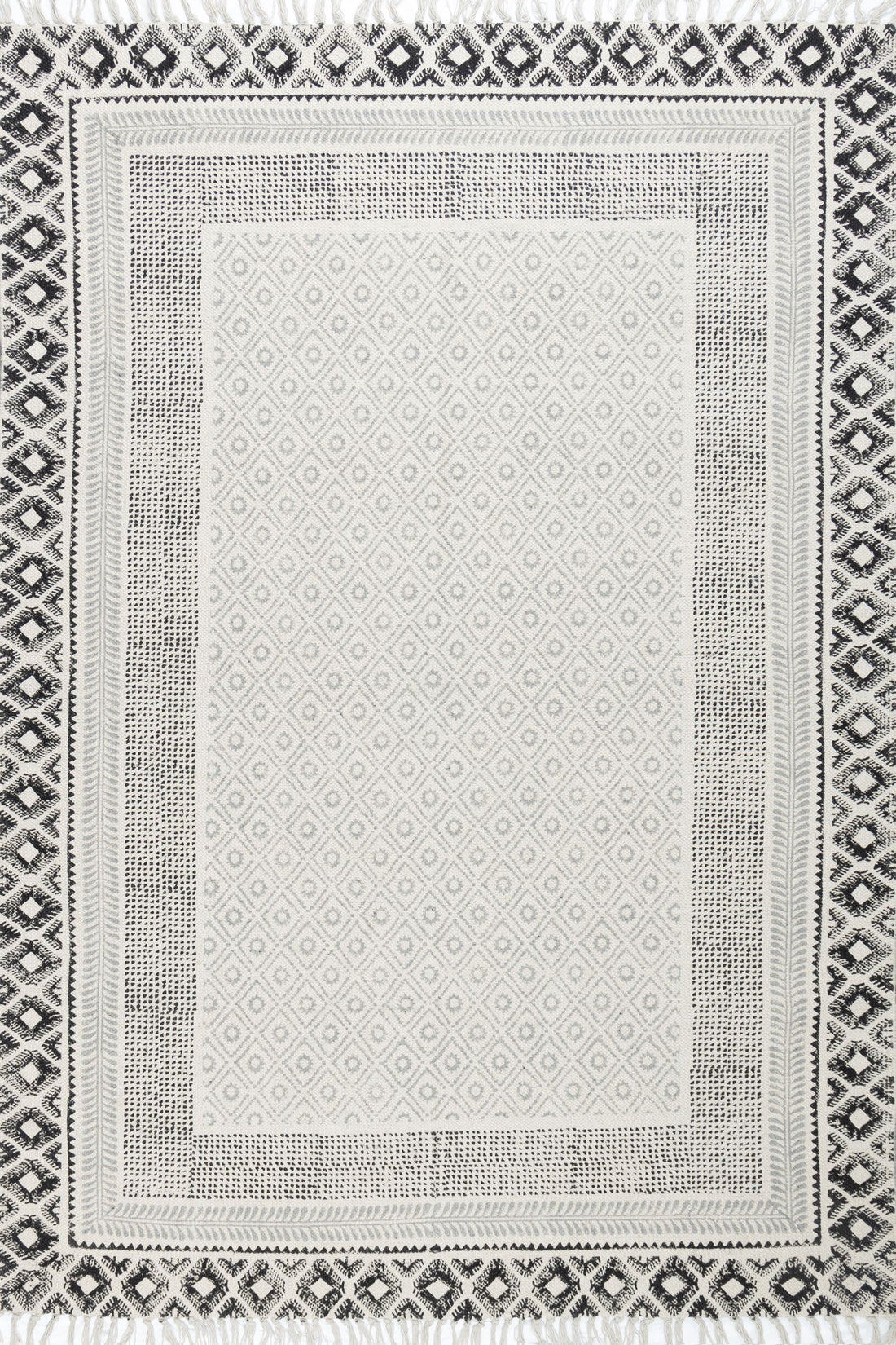 Elevate Black & Cream Block Print Cotton Rug