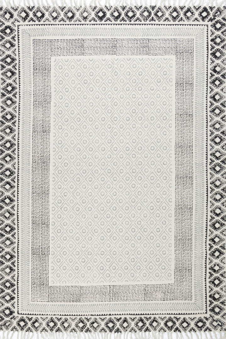 Elevate Black & Cream Block Print Cotton Rug