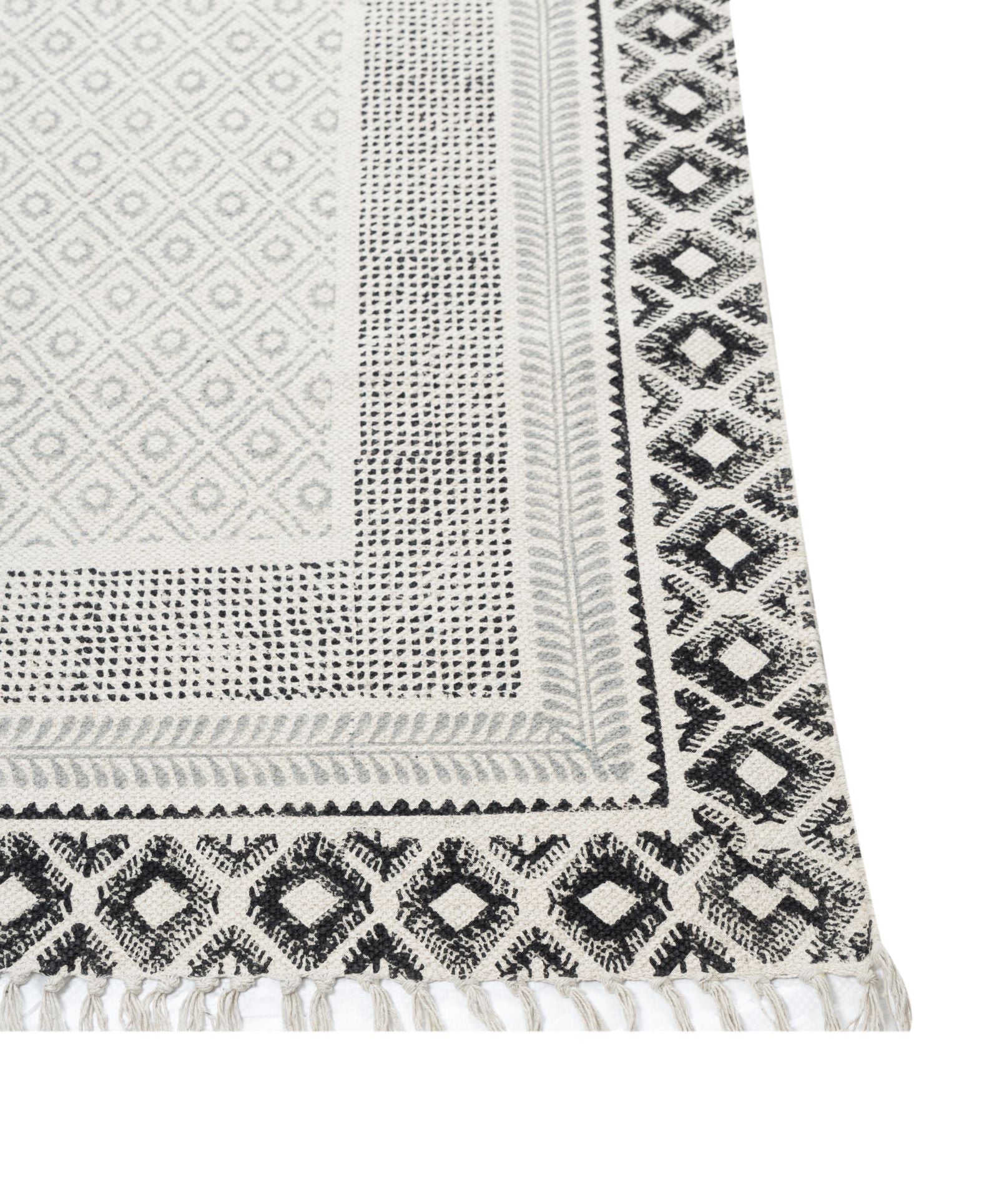 Elevate Black & Cream Block Print Cotton Rug
