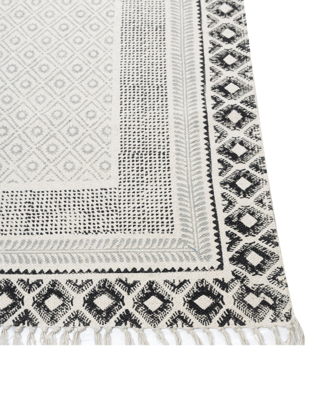 Elevate Black & Cream Block Print Cotton Rug