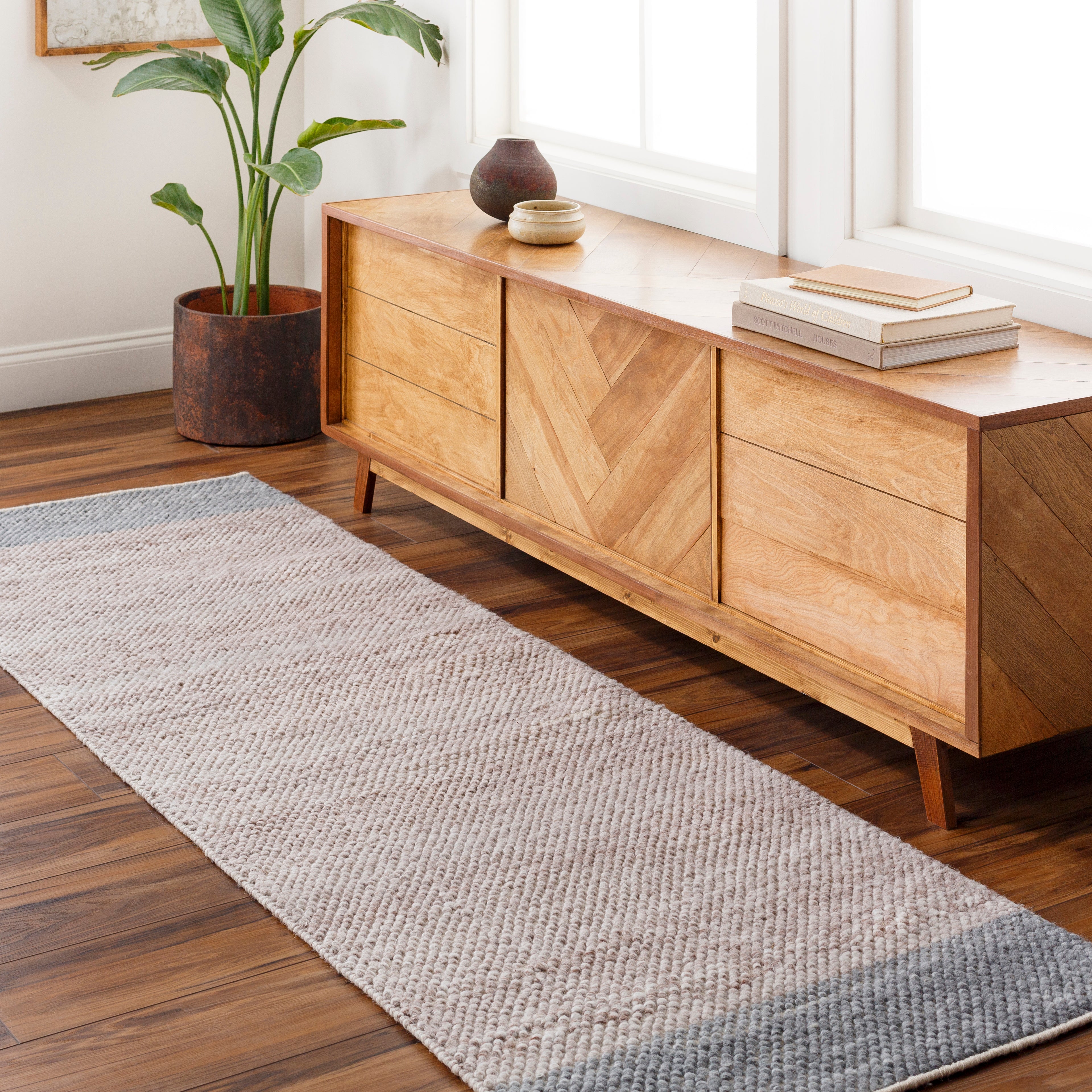 Reika Hand Woven Off White and Gray Recycled PET Yarn Rug