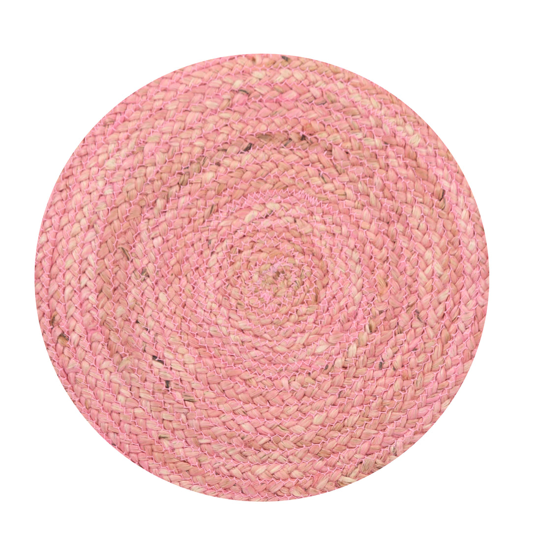 Round Pink Jute Stool with Mango Wood Base