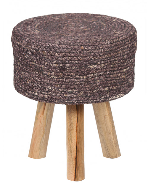 Round Brown Jute Stool with Mango Wood Base