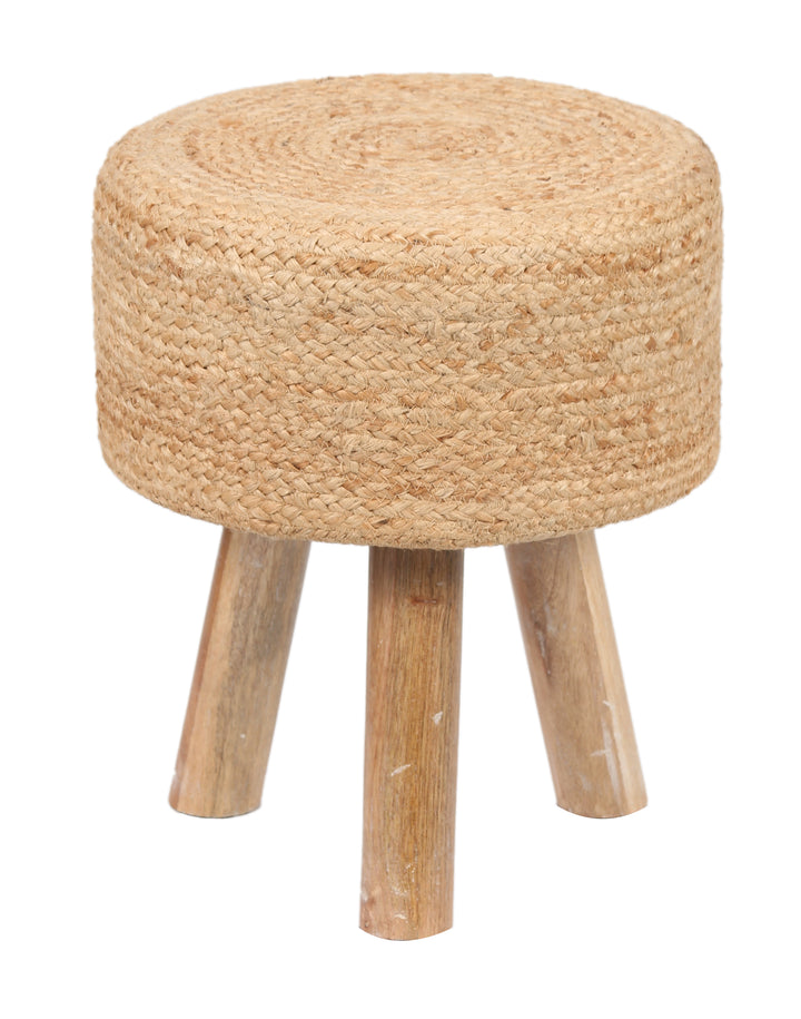 Round Natural Jute Stool with Mango Wood Base