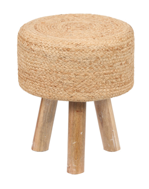 Round Natural Jute Stool with Mango Wood Base