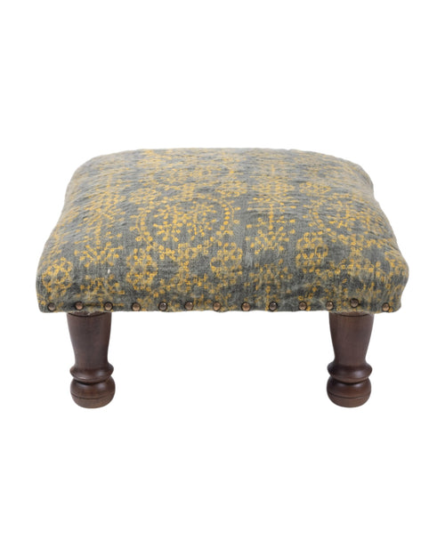 Yellow & Blue Cotton Print Foot Stool with Mango Wood Base