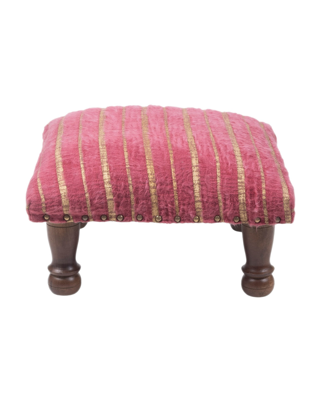 Pink Cotton Print Foot Stool with Mango Wood Base