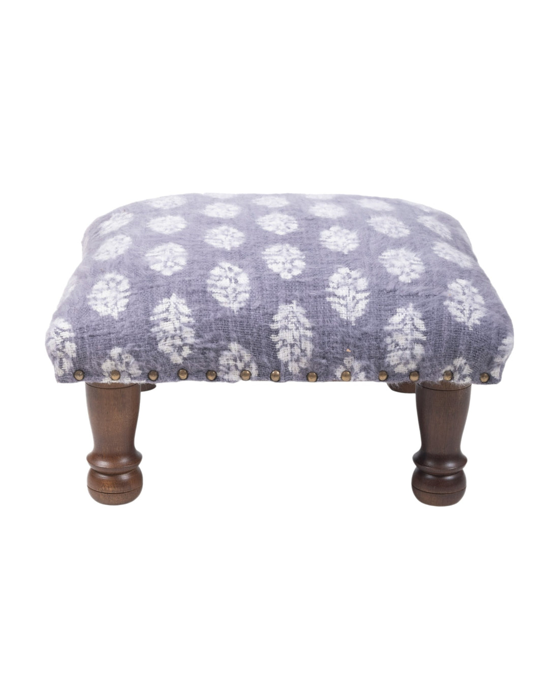 Blue & White Cotton Print Foot Stool with Wood Base