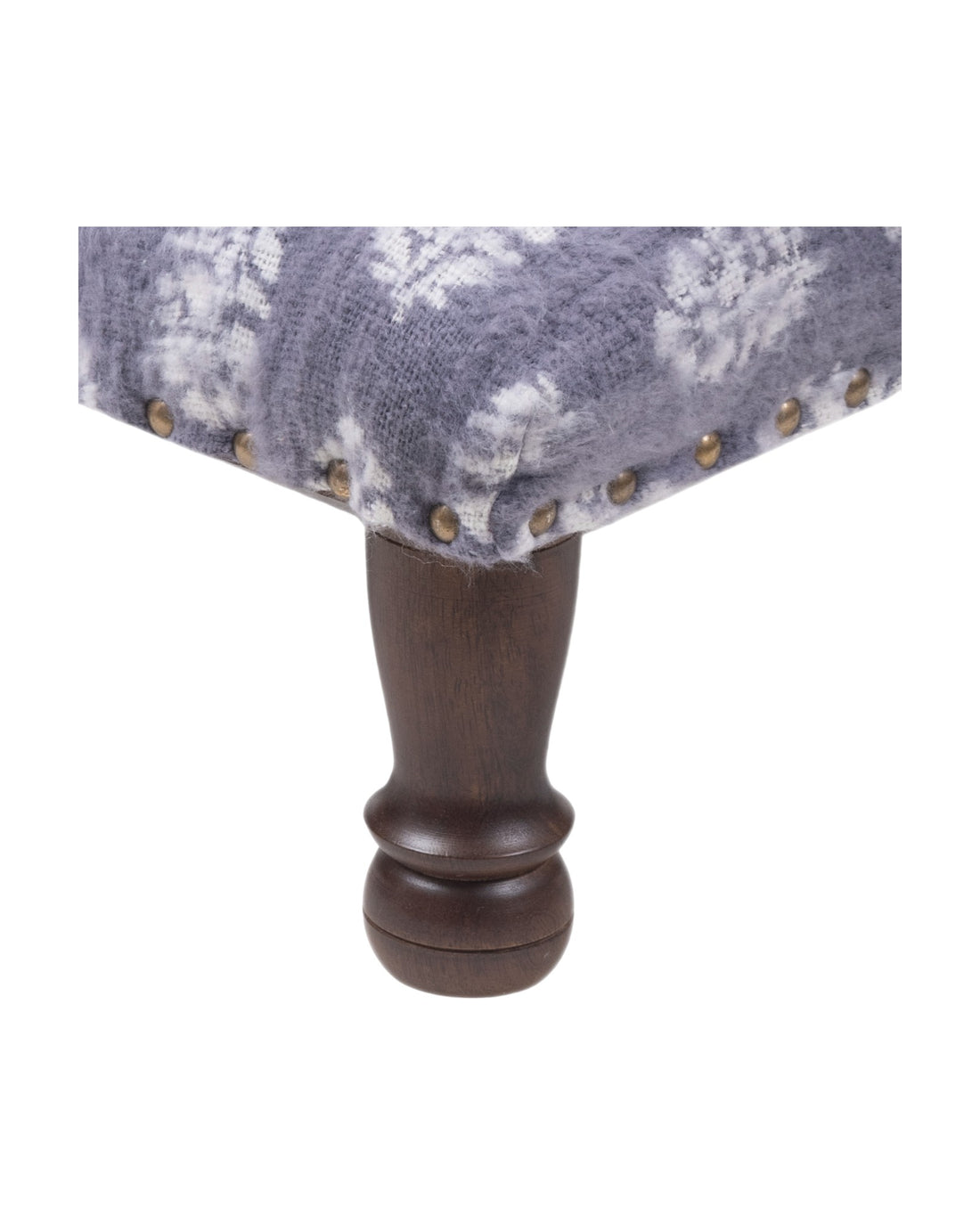 Blue & White Cotton Print Foot Stool with Wood Base