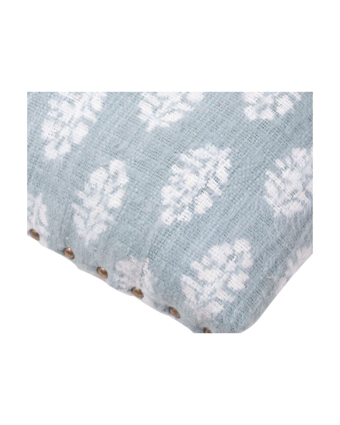 Light Blue & White Cotton Print Foot Stool with Mango Wood Base