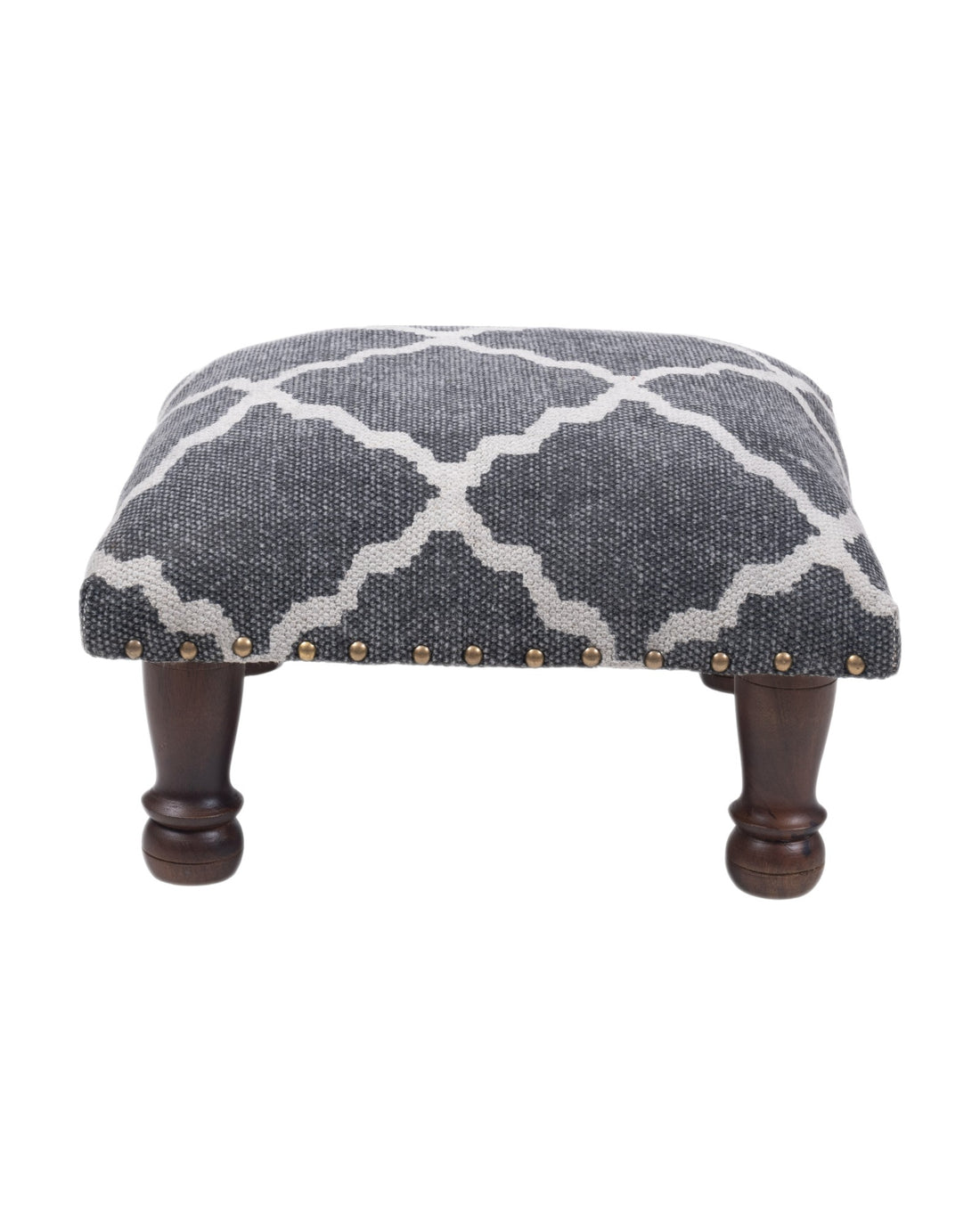 Black & White Cotton Print Foot Stool with Wood Base