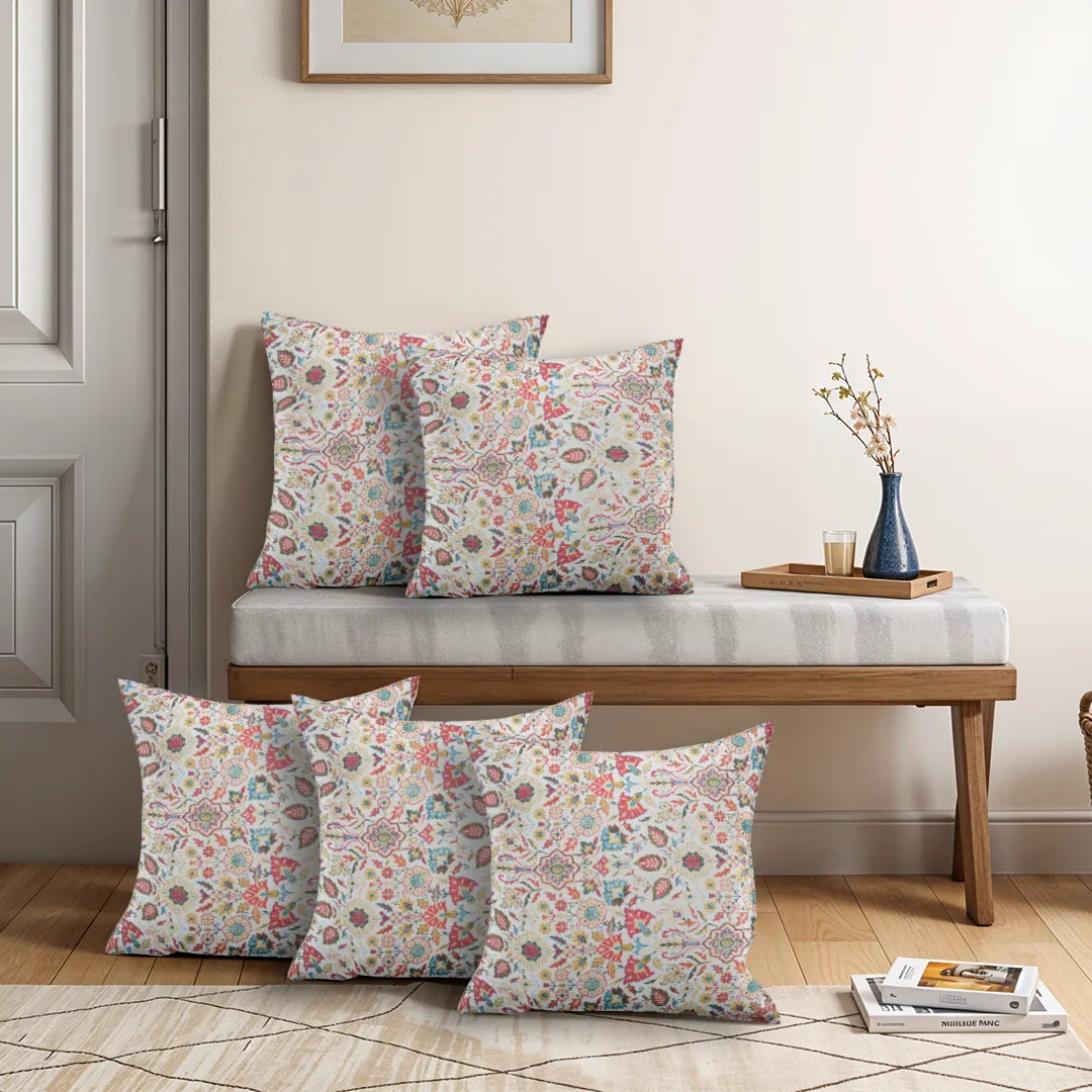 Symmetrical Floral and Ornate Design Cushion Covers