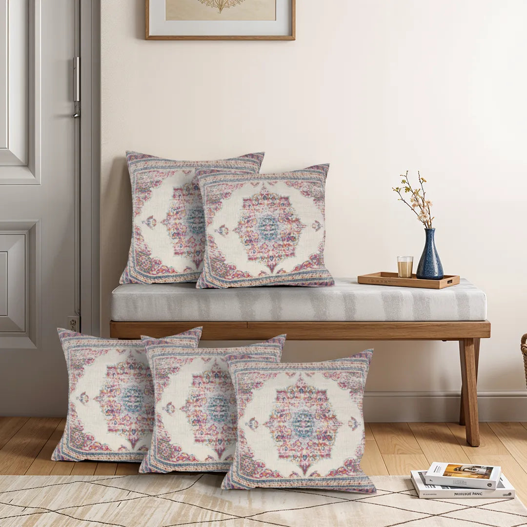 Elegant Floral-Geometric Pattern Cushion Cover