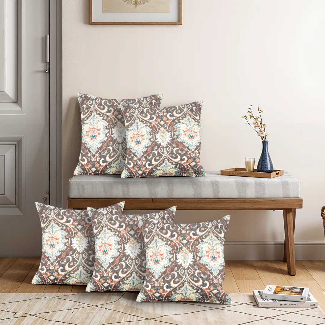 Ornate Floral and Geometric Pattern Cushion Cover