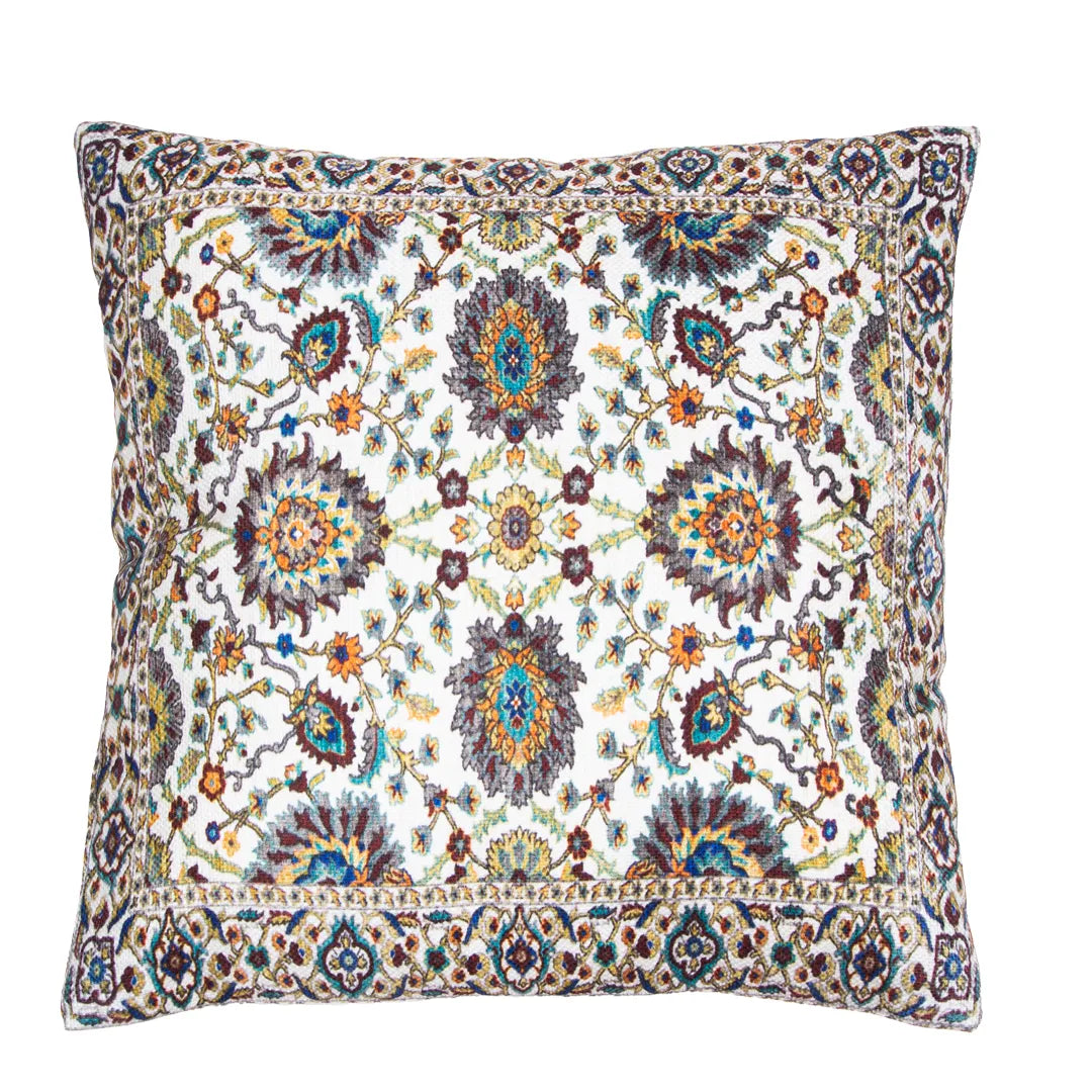 Symmetrical Floral and Geometric Design Cushion Cover