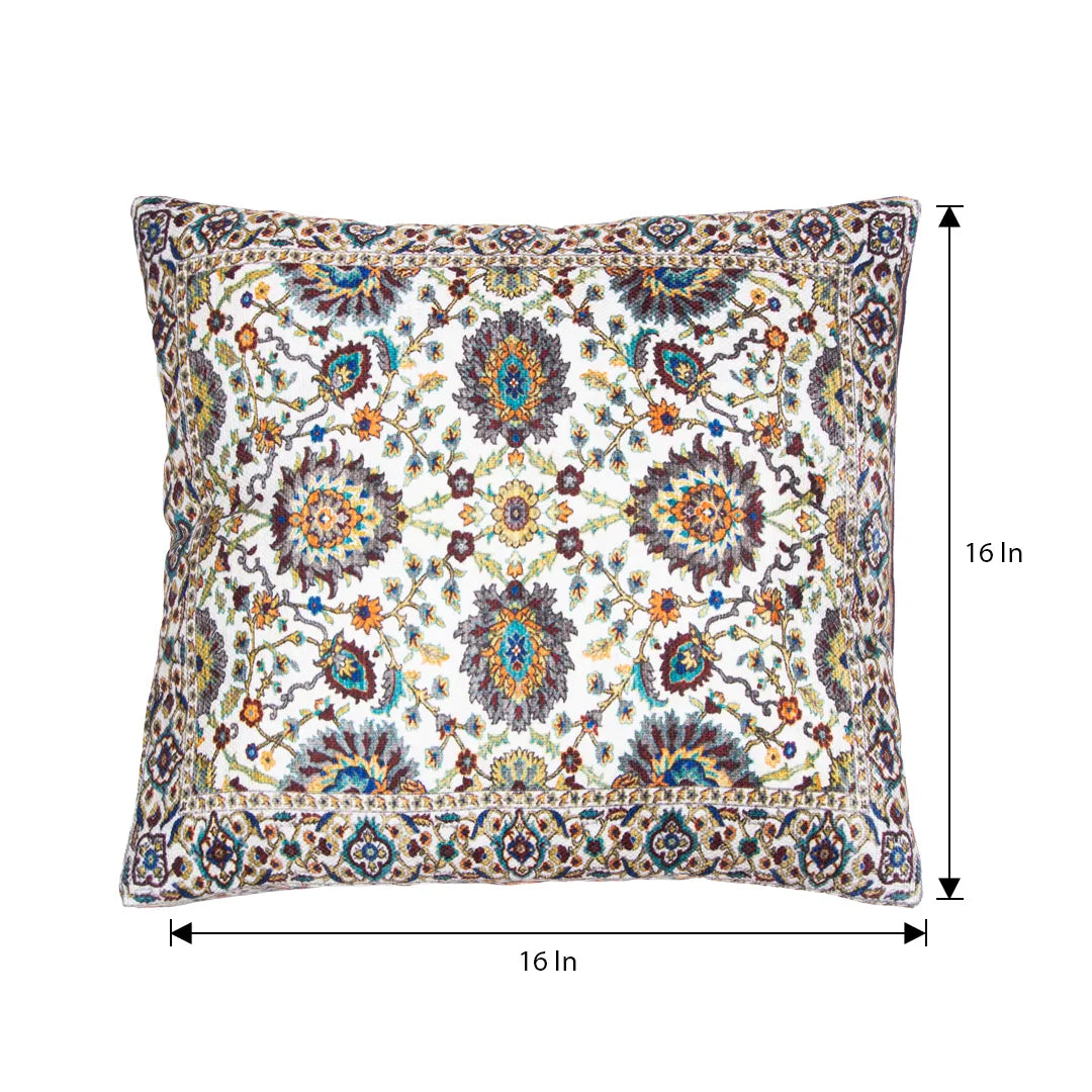 Symmetrical Floral and Geometric Design Cushion Cover