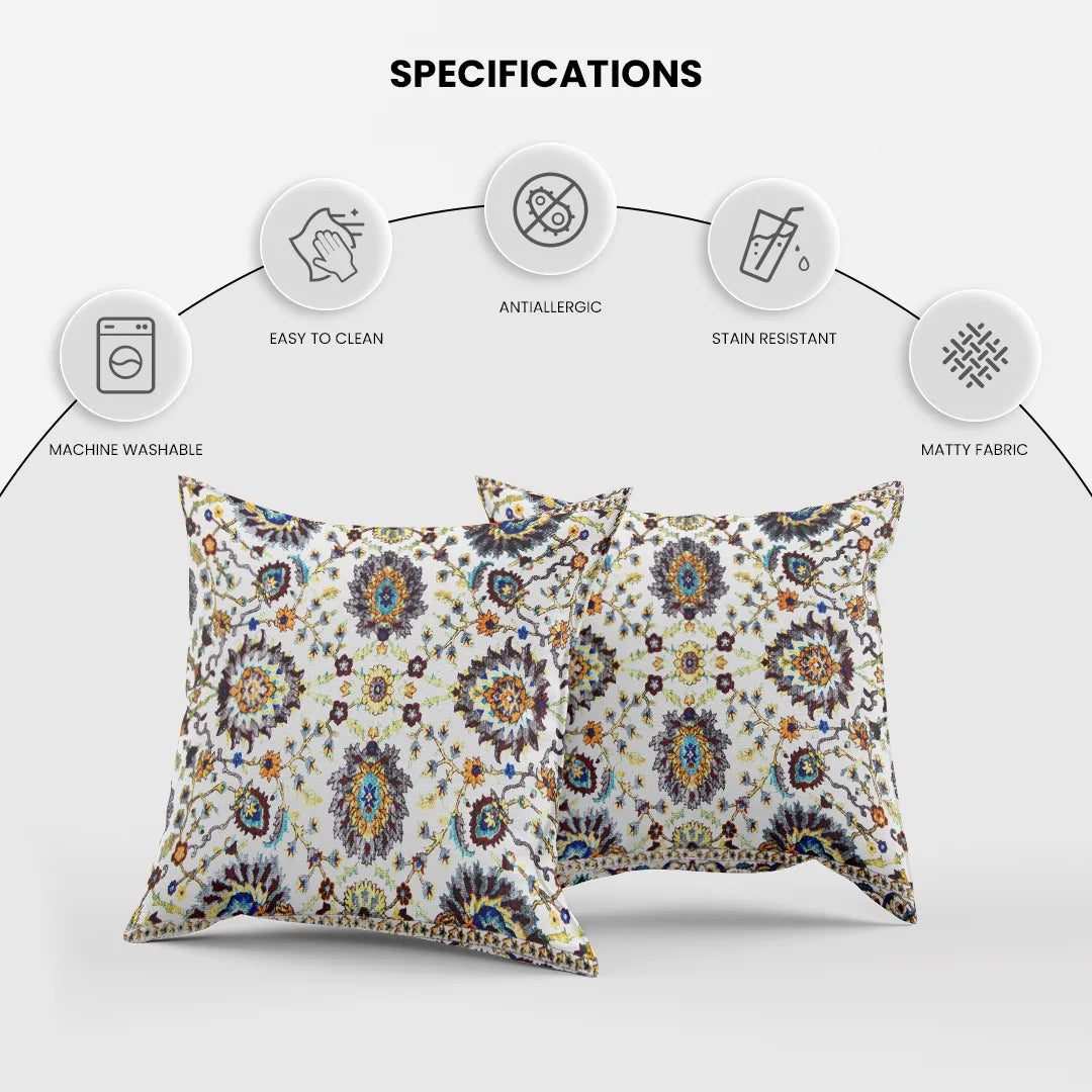 Symmetrical Floral and Geometric Design Cushion Cover