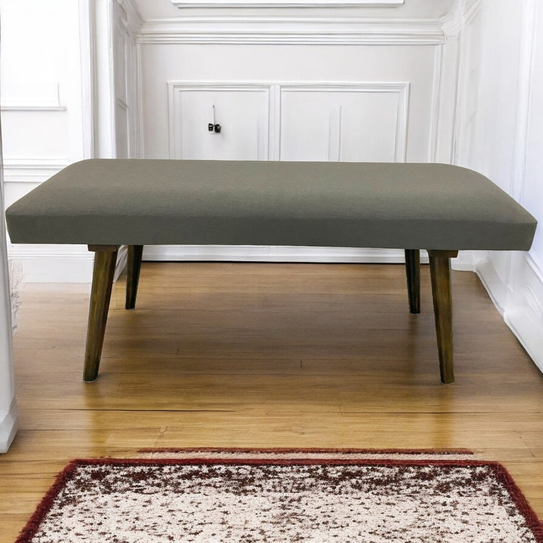 Wooden Sitting Bench with Walnut Finish and Polyester Fabric