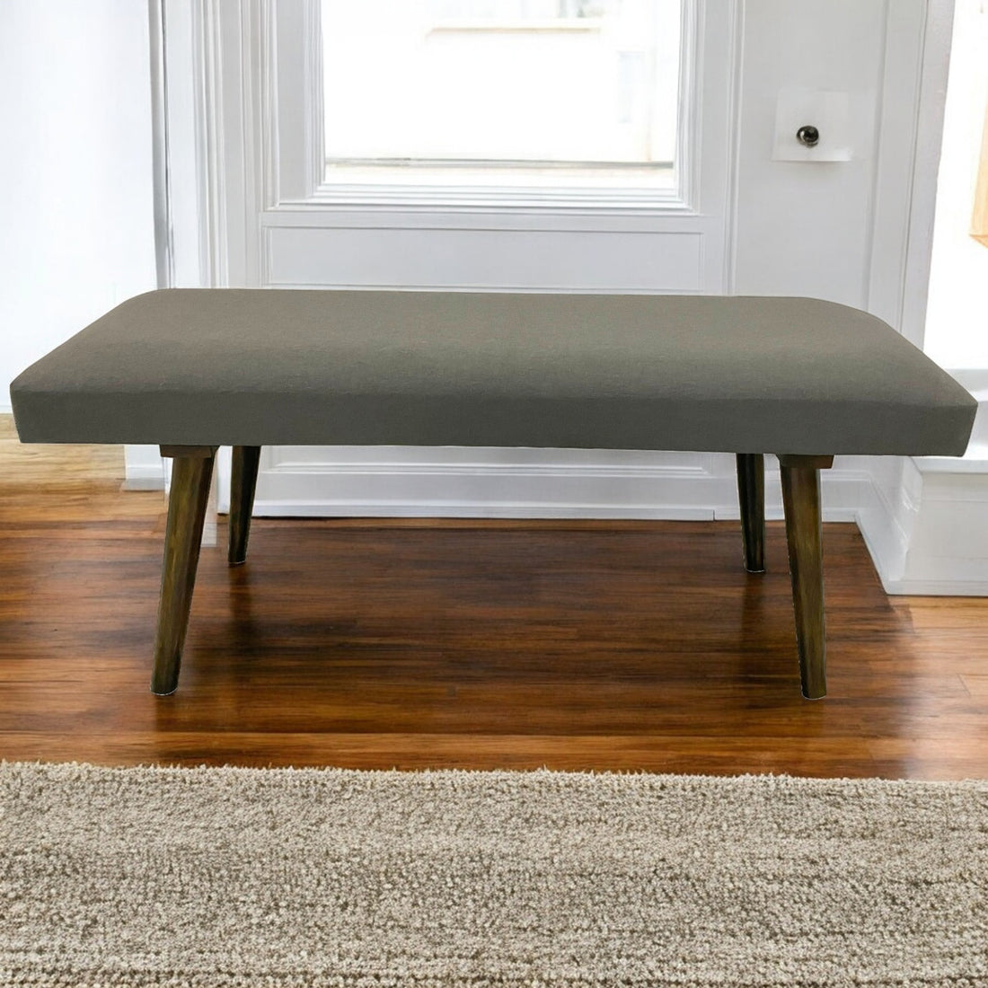 Wooden Sitting Bench with Walnut Finish and Polyester Fabric